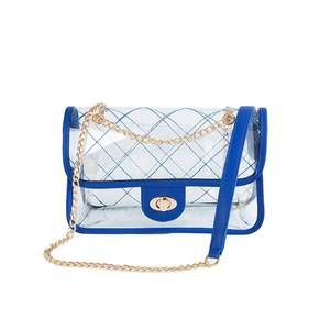 NEW BELLA CHIC women's quilted clear pvc bag in navy